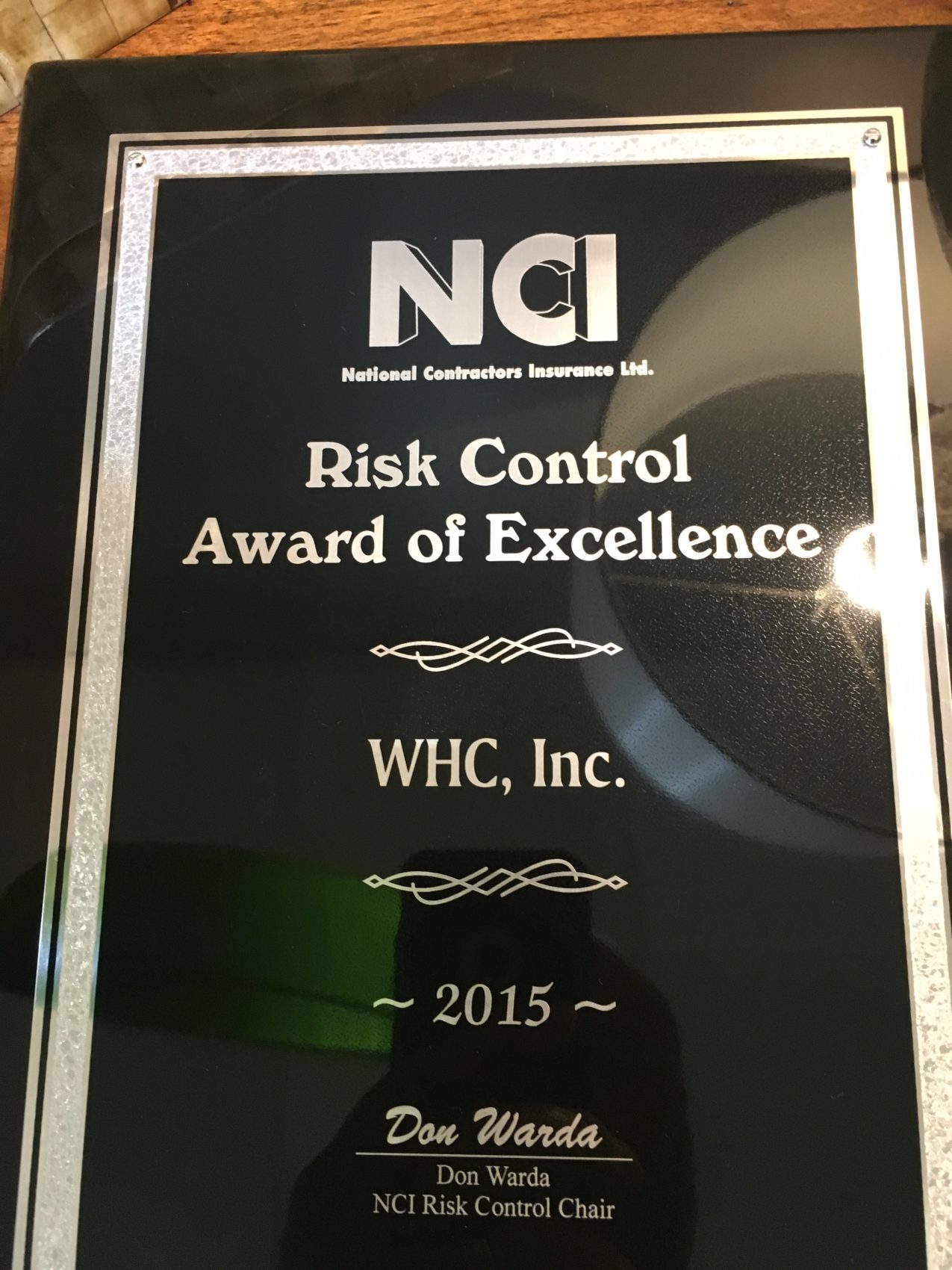 WHC Awarded 2015 NCI Excellence for Risk Control